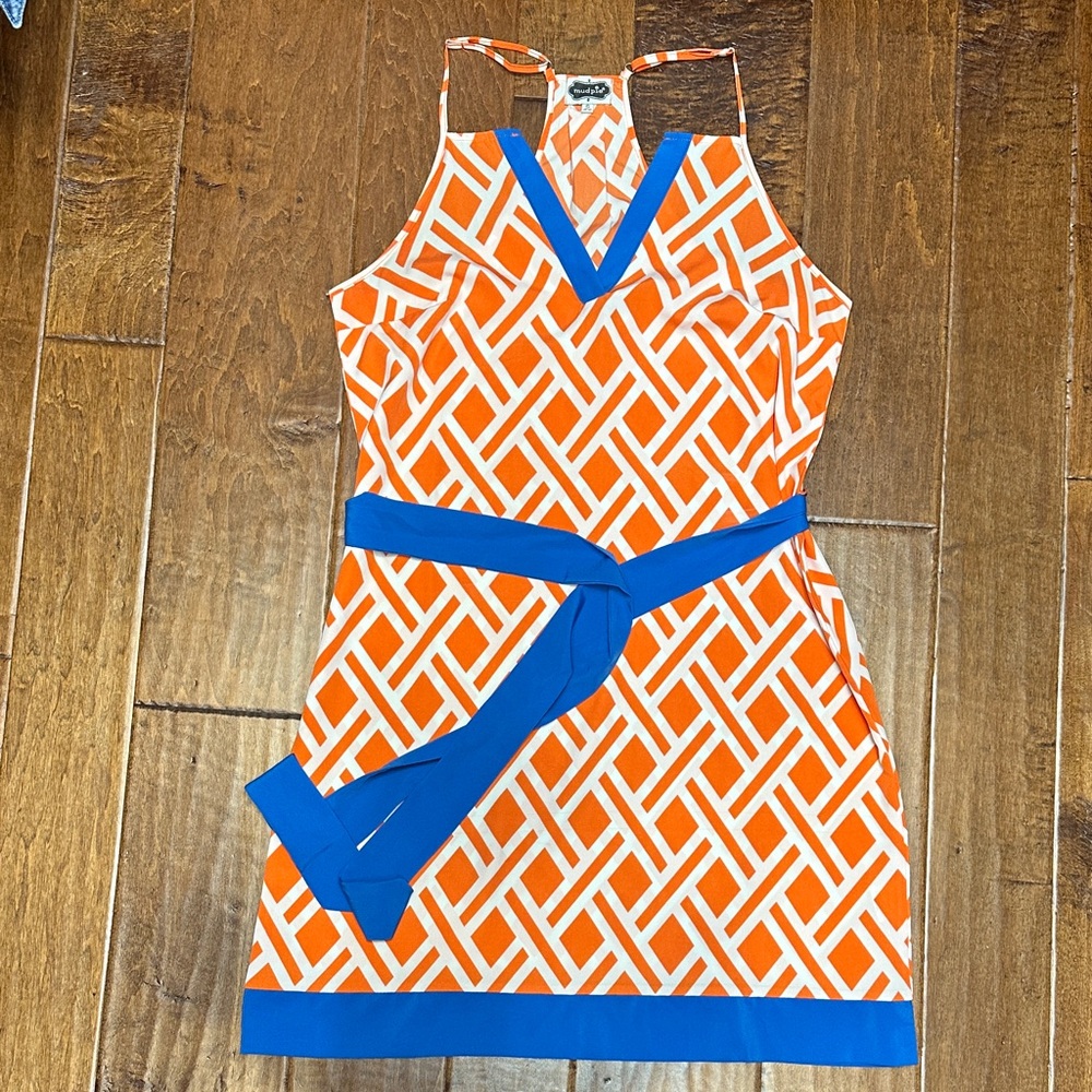 Mud Pie Orange and White Geometric Dress